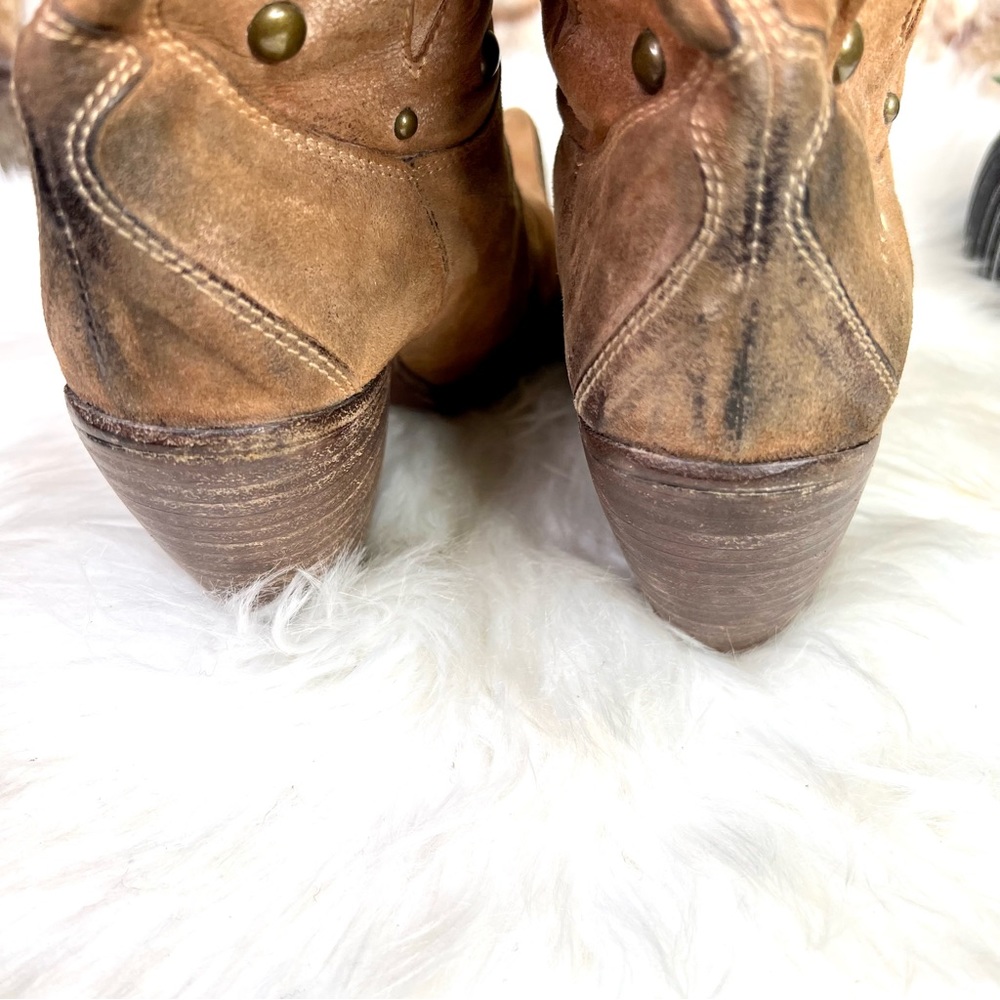 MADE IN ITALY Distressed Western Suede Embellished Boots, 37 - Picture 8 of 15